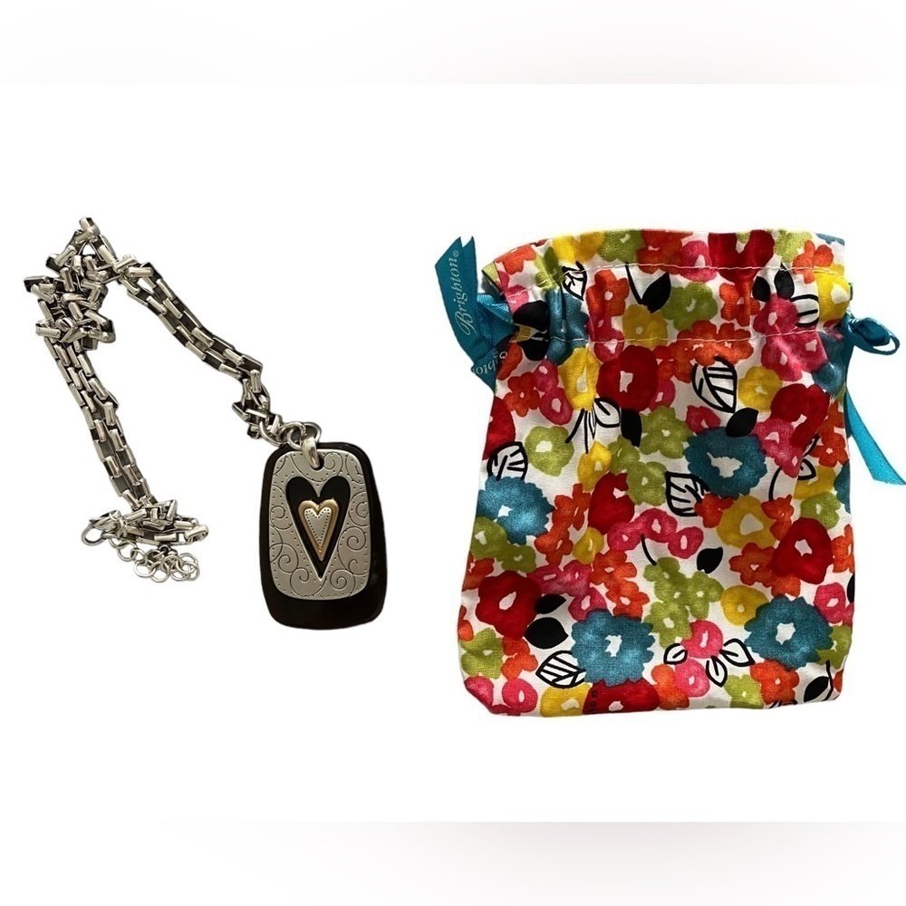 BRIGHTON Two Tone Silver & Gold Heart Necklace on Brown Wood - Gorgeous … - Picture 8 of 8